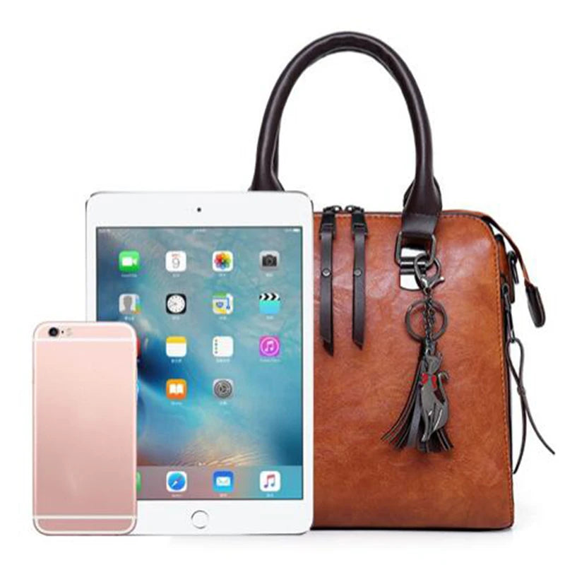 Bolso de borla compuesto para mujer Bolso de cuero de lujo Bolsos de mano de marcas famosas Diseñador Top-Handle Bolso de hombro femenino 4pcs/set.