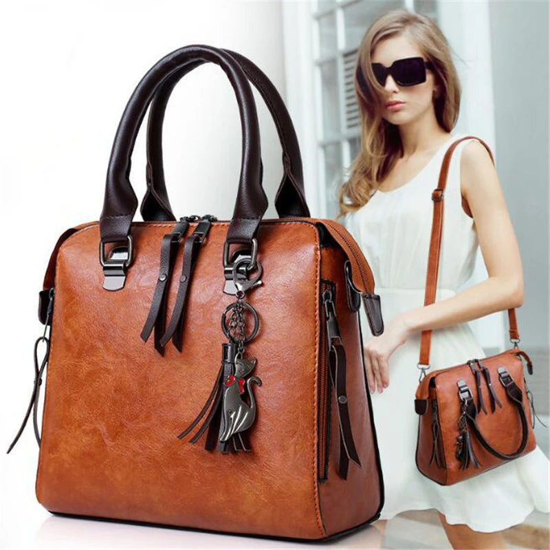 Bolso de borla compuesto para mujer Bolso de cuero de lujo Bolsos de mano de marcas famosas Diseñador Top-Handle Bolso de hombro femenino 4pcs/set.