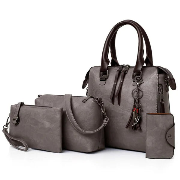 Bolso de borla compuesto para mujer Bolso de cuero de lujo Bolsos de mano de marcas famosas Diseñador Top-Handle Bolso de hombro femenino 4pcs/set.