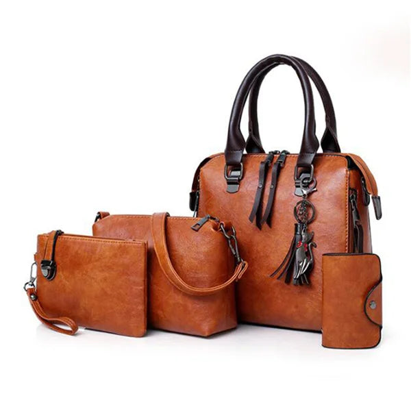 Bolso de borla compuesto para mujer Bolso de cuero de lujo Bolsos de mano de marcas famosas Diseñador Top-Handle Bolso de hombro femenino 4pcs/set.