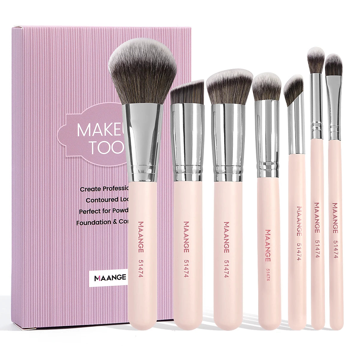 Set de 7 Brochas de Maquillaje - Base Corrector Sombras - Cerdas Suaves para Líquidos y Cremas
