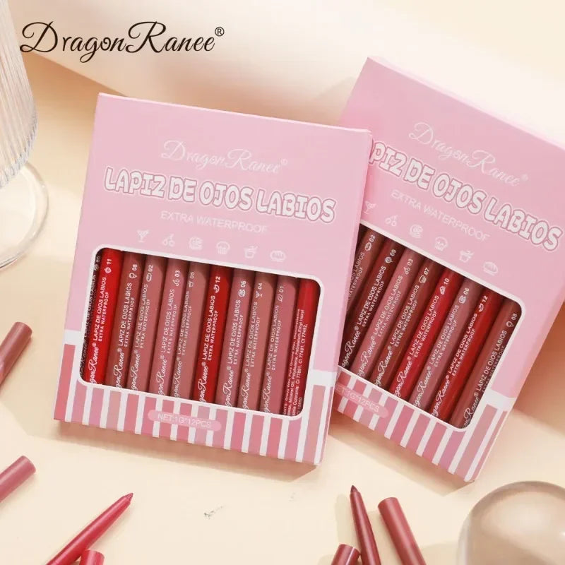 Set de 12 Lápices Delineadores de Labios Impermeables - Tonos Nude Mate de Larga Duración