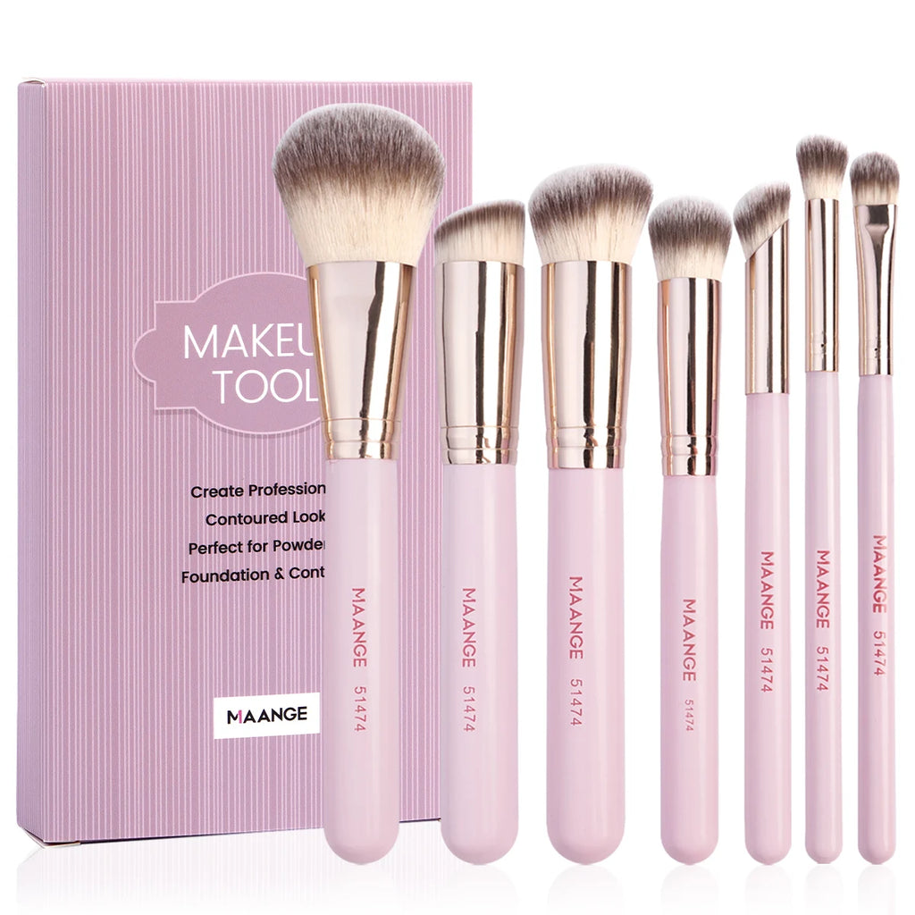 Set de 7 Brochas de Maquillaje - Base Corrector Sombras - Cerdas Suaves para Líquidos y Cremas