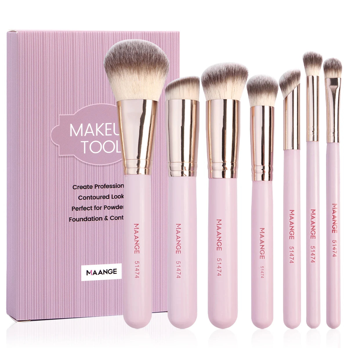 Set de 7 Brochas de Maquillaje - Base Corrector Sombras - Cerdas Suaves para Líquidos y Cremas