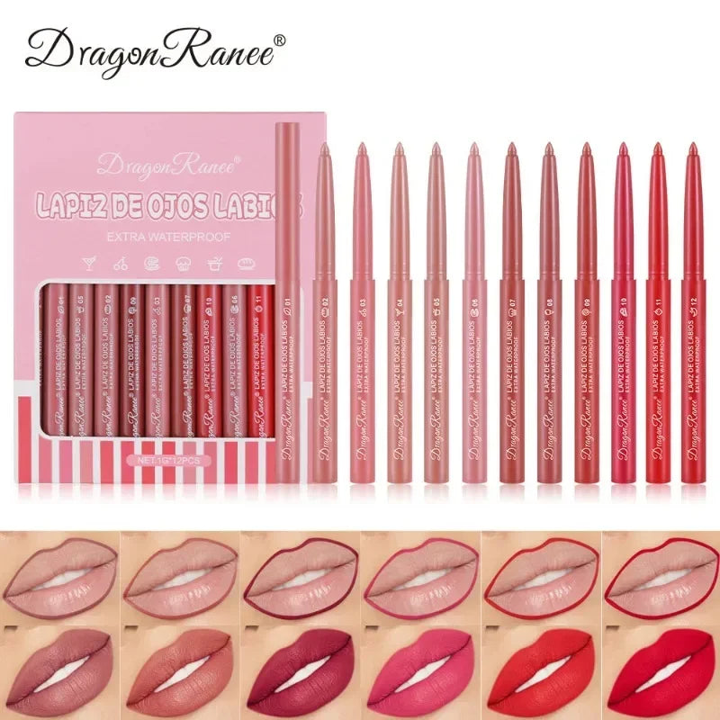 Set de 12 Lápices Delineadores de Labios Impermeables - Tonos Nude Mate de Larga Duración