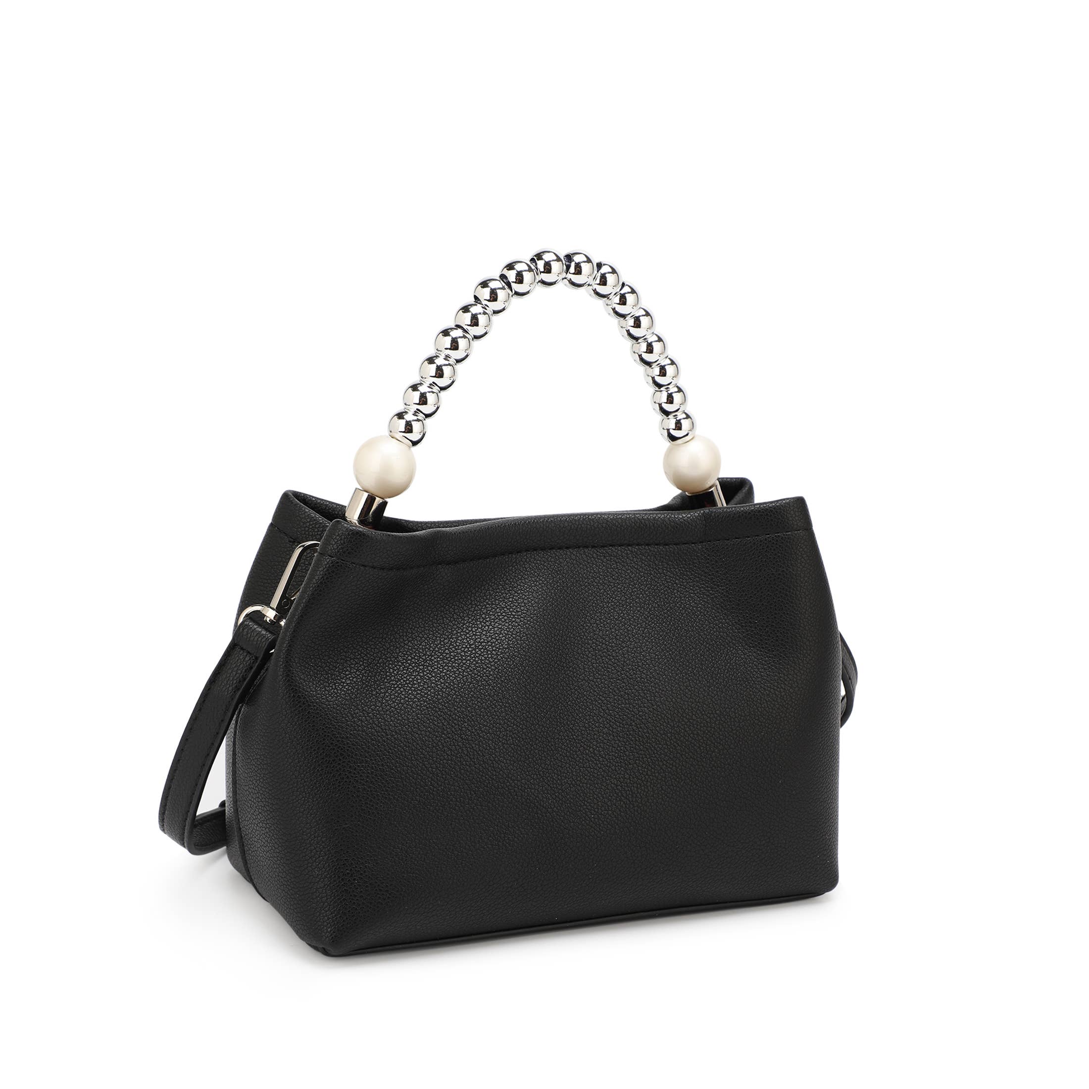 Bolso Negro Premium con Asa de Perlas - Material cuero vegano alta calidad ...